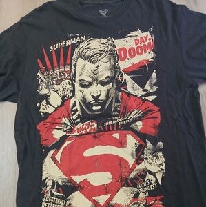 Superman Graphic T-Shirt - Black Vintage Large Mwns Shirt Comic Book Supwr Hero